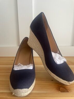 J. Crew Navy Canvas Espadrille Wedge Pumps